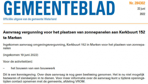 Officiële mededelingen Waterland, kern Marken, week 25