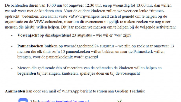 Vrijwilligers gezocht voor Vakantie Bijbel Week 2022