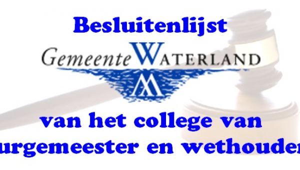 Besluitenlijst college B&amp;W van Waterland week 23