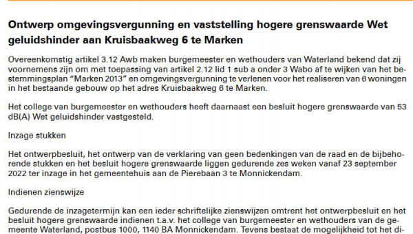 Officiële mededelingen Waterland, kern Marken, week 38