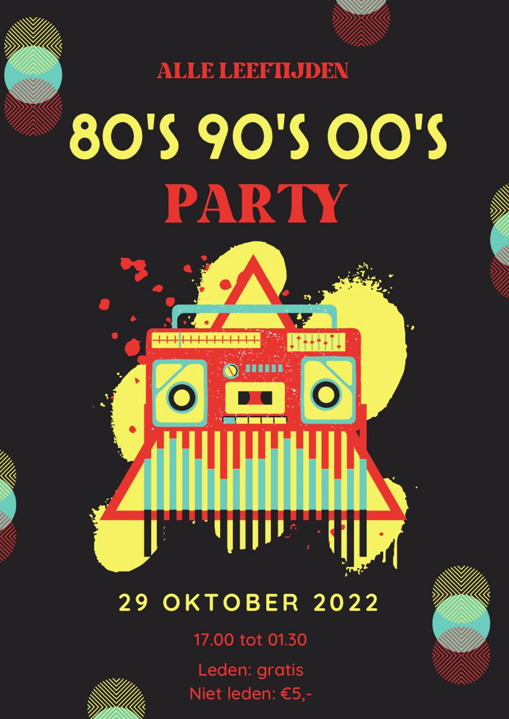 Zaterdag 29 oktober: '80's 90's 00's Party' in de Zonnewijzer