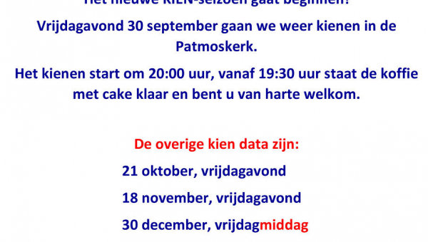 Vrijdag 30 september: Kienen in de Patmoskerk