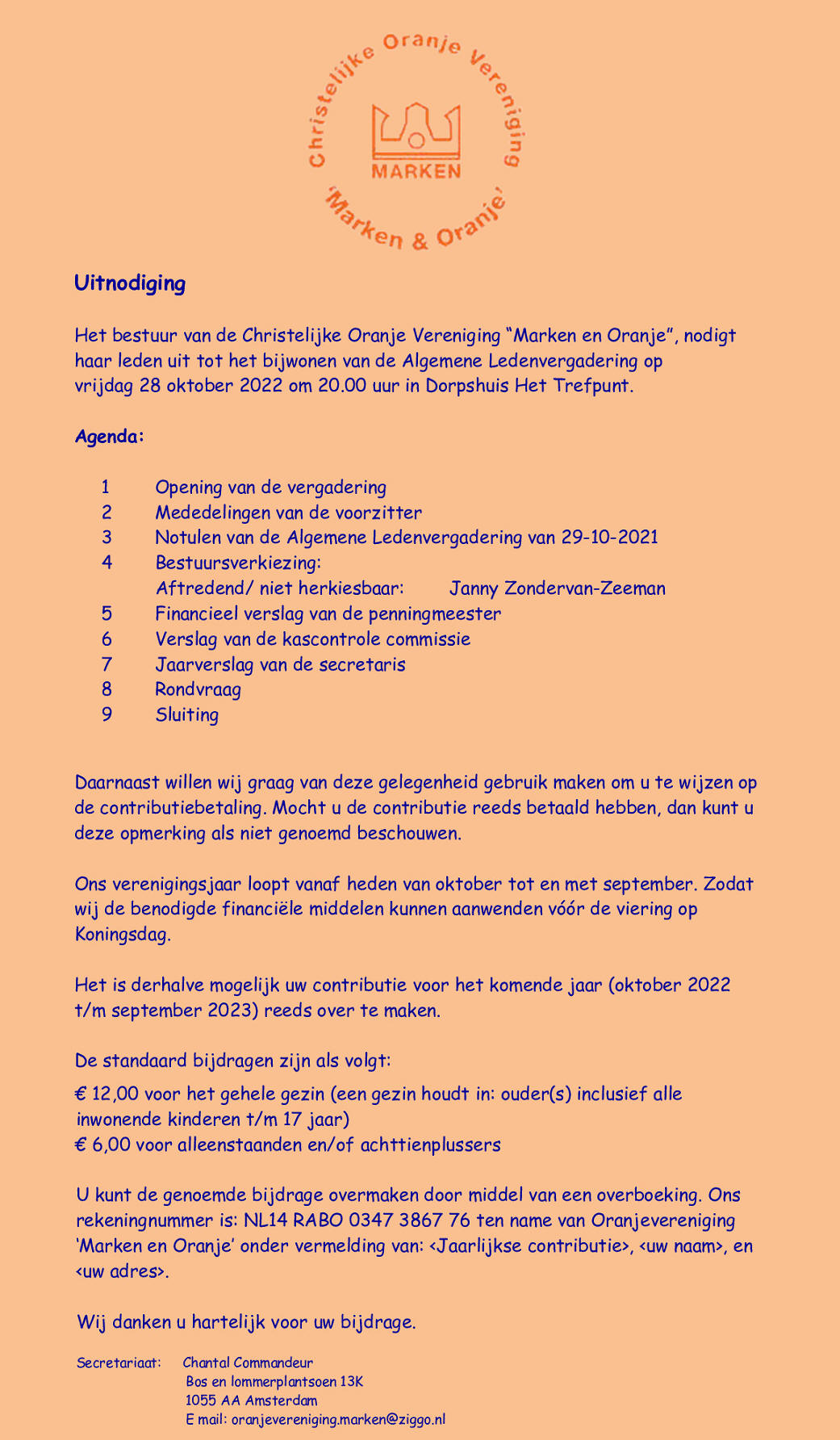 Vrijdag 28 oktober: Algemene Ledenvergadering COV 'Marken &amp; Oranje'