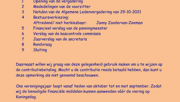 Vrijdag 28 oktober: Algemene Ledenvergadering COV 'Marken &amp; Oranje'