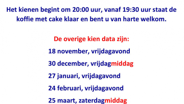 Vrijdag 21 oktober: Kienen in de Patmoskerk