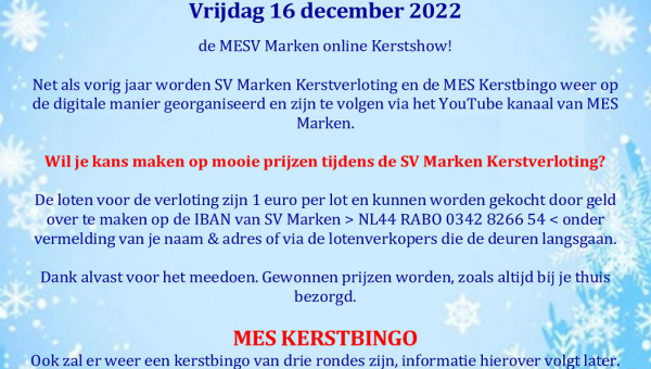 Vrijdag 16 december 2022: MESV Marken Online Kerstshow