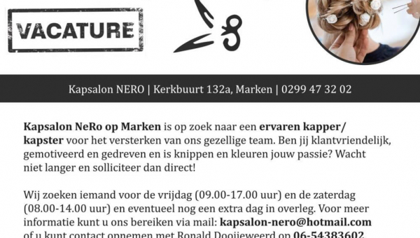 Kapsalon NeRo zoekt ervaren kapper / kapster