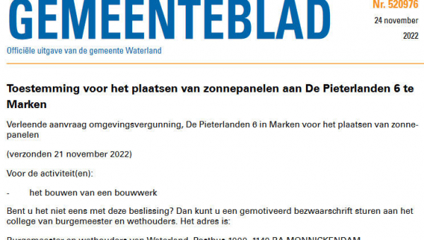 Officiële mededelingen Waterland, kern Marken, week 47