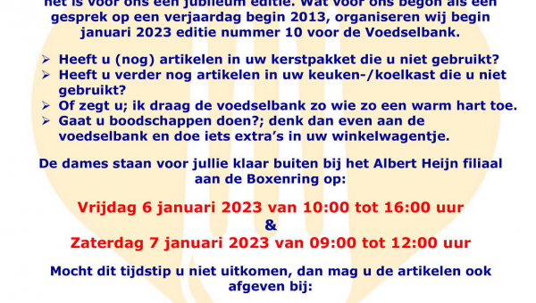 Begin januari 2023 voedselbank actie nabij AH supermarkt