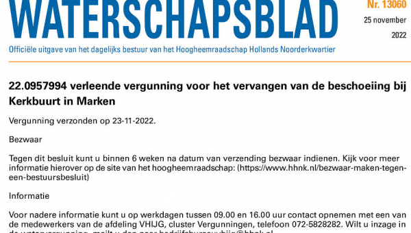 Waterschapsblad inzake vervanging beschoeiing Zereiderpad