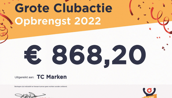 Tennis Club Marken haalt € 868,20 op met Grote Clubactie 2022