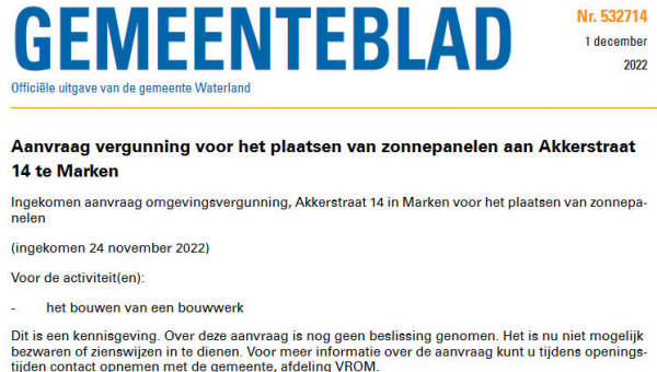 Officiële mededelingen Waterland, kern Marken, week 48