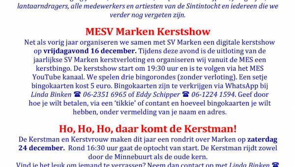 MES Nieuws: 'MESV Marken Kerstshow' en 'Daar komt de Kerstman'