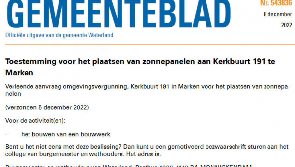 Officiële mededelingen Waterland, kern Marken, week 49