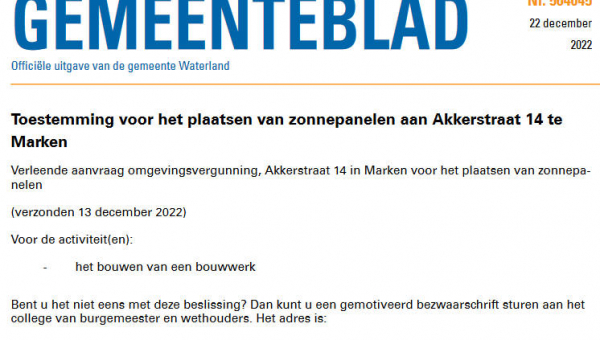 Officiële mededelingen Waterland, kern Marken, week 51