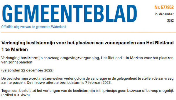 Officiële mededelingen Waterland, kern Marken, week 52