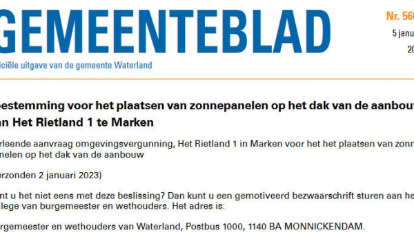 Officiële mededelingen Waterland, kern Marken, week 01
