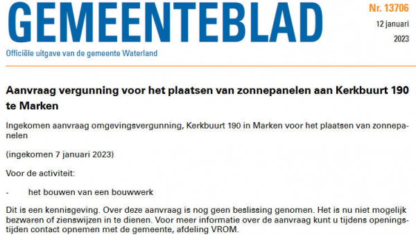 Officiële mededelingen Waterland, kern Marken, week 02