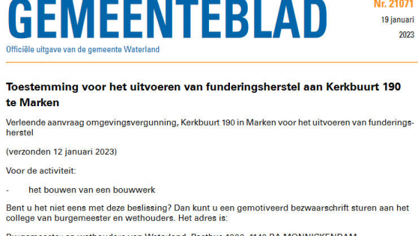 Officiële mededelingen Waterland, kern Marken, week 03