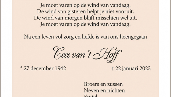 Bericht van overlijden: Cees van 't Hoff