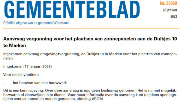Officiële mededelingen Waterland, kern Marken, week 04