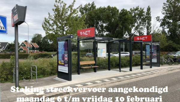 Staking streekvervoer aangekondigd maandag 6 t/m vrijdag 10 februari