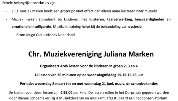 Muziekvereniging Juliana organiseert AMV lessen