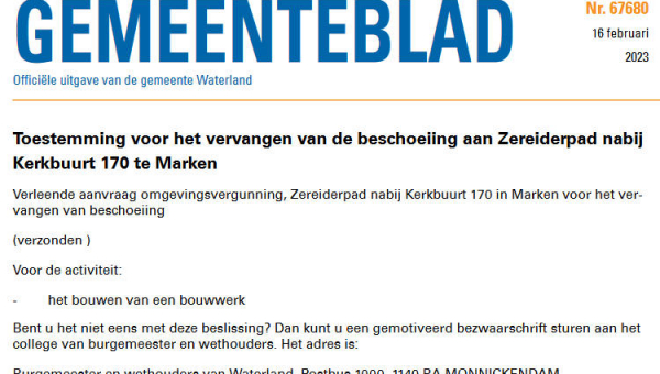 Officiële mededelingen Waterland, kern Marken, week 07