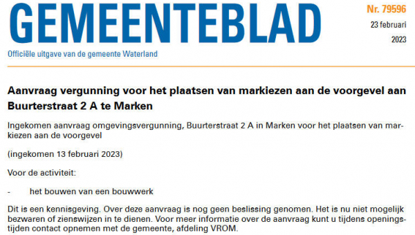 Officiële mededelingen Waterland, kern Marken, week 08