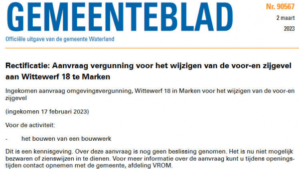 Officiële mededelingen Waterland, kern Marken, week 09