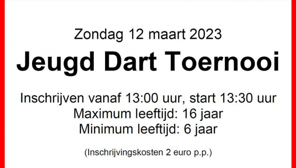 Zondag 12 maart 2023: Jeugd Dart Toernooi