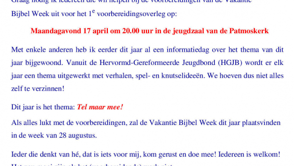 Vakantie Bijbel Week 2023 ?!? Thema: 'Tel maar mee!'