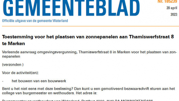 Officiële mededelingen Waterland, kern Marken, week 17