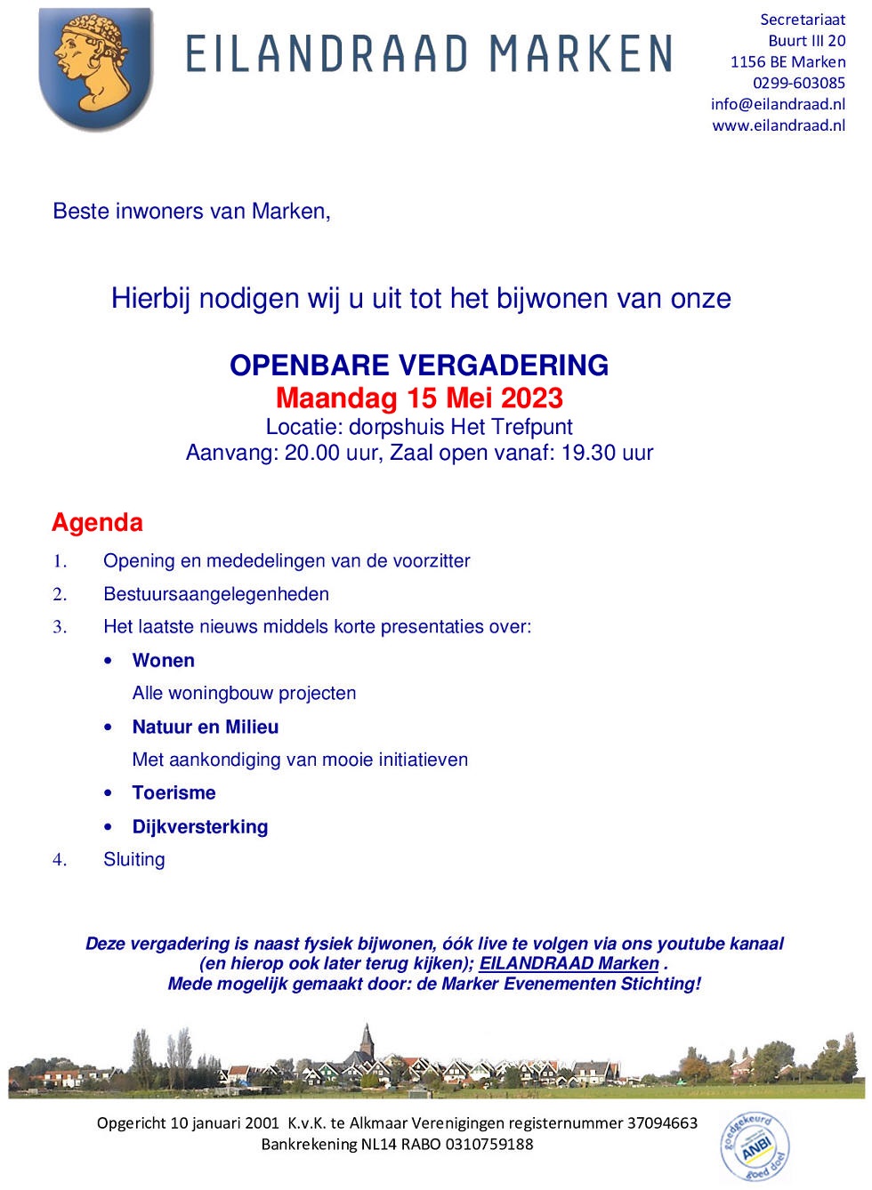 Uitnodiging Openbare Vergadering Eilandraad Marken