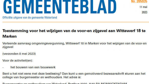 Officiële mededelingen Waterland, kern Marken, week 19