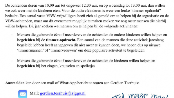 Vrijwilligers gevraagd voor Vakantie Bijbel Week 2023