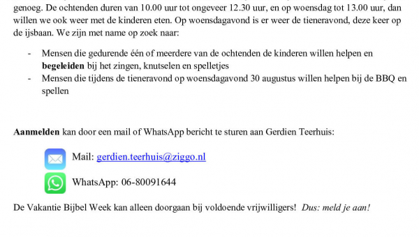 Vrijwilligers gevraagd voor Vakantie Bijbel Week 2023