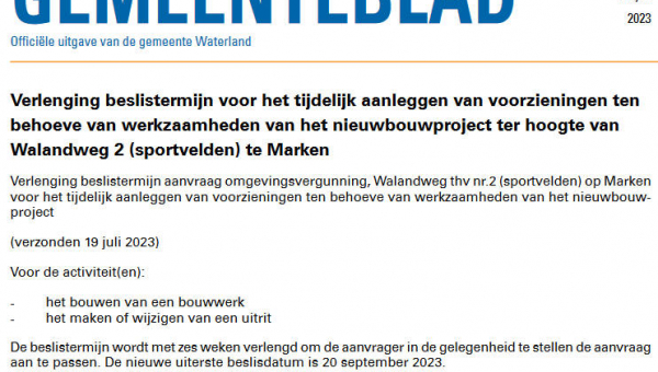 Officiële mededelingen Waterland, kern Marken, week 30