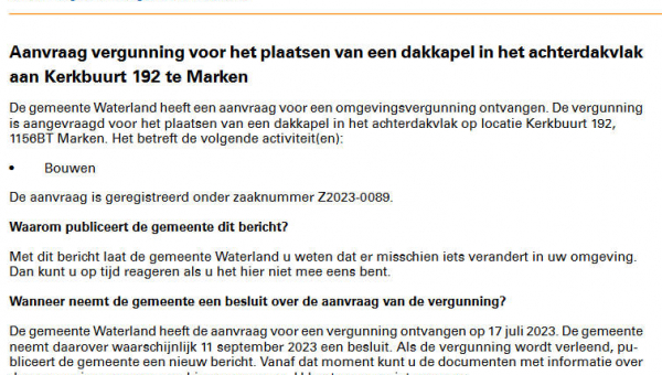 Officiële mededelingen Waterland, kern Marken, week 31