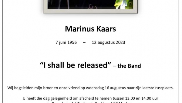 Bericht van overlijden: Marinus Kaars