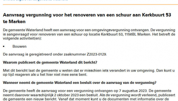 Officiële mededelingen Waterland, kern Marken, week 34