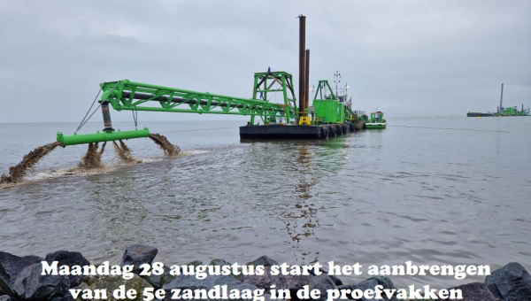 Maandag 28 augustus start het aanbrengen van de 5e zandlaag in de proefvakken