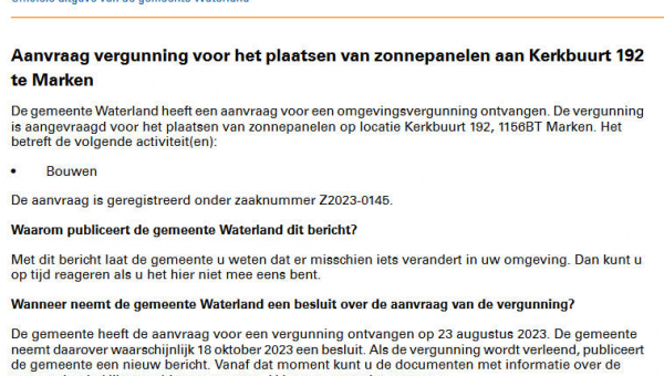 Officiële mededelingen Waterland, kern Marken, week 35