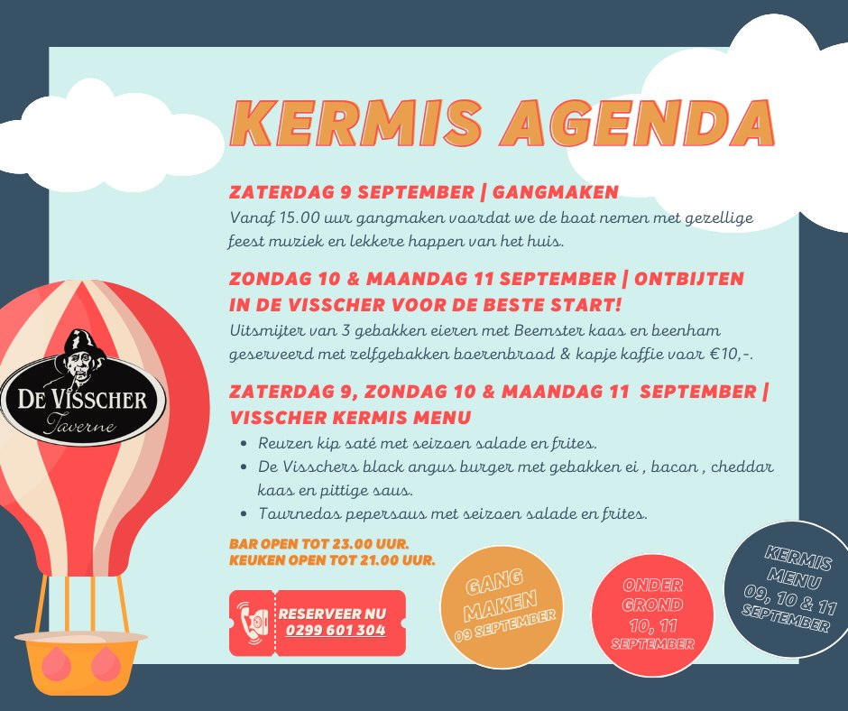 Kermis agenda van Taverne 'De Visscher'