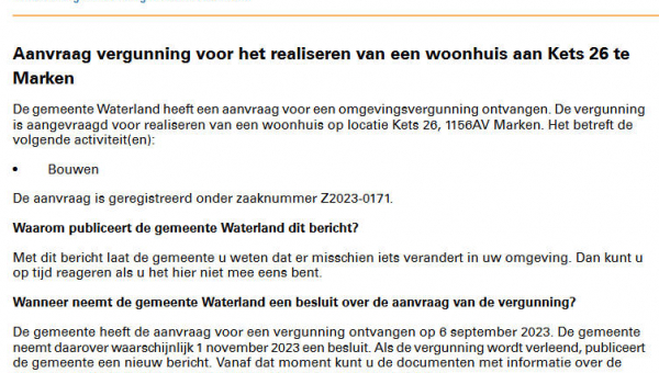 Officiële mededelingen Waterland, kern Marken, week 37