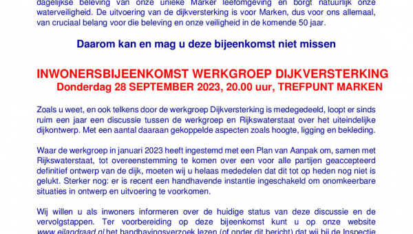 Inwonersbijeenkomst werkgroep Dijkversterking