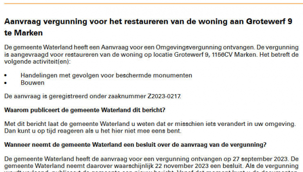 Officiële mededelingen Waterland, kern Marken, week 40