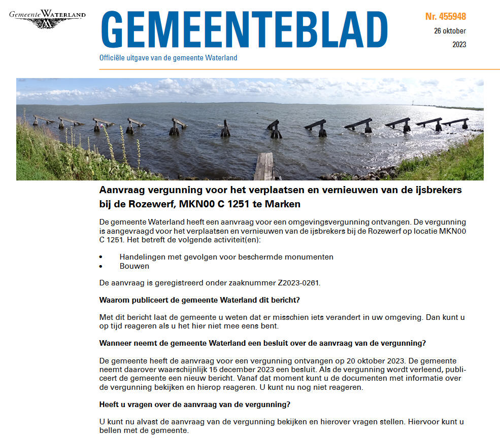 Aanvraag vergunning voor verplaatsen &amp; vernieuwen ijsbrekers