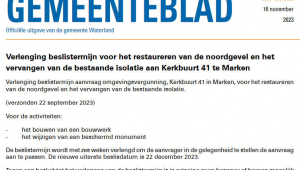 Officiële mededelingen Waterland, kern Marken, week 46