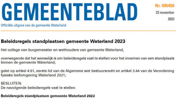 Officiële mededelingen Waterland, kern Marken, week 47